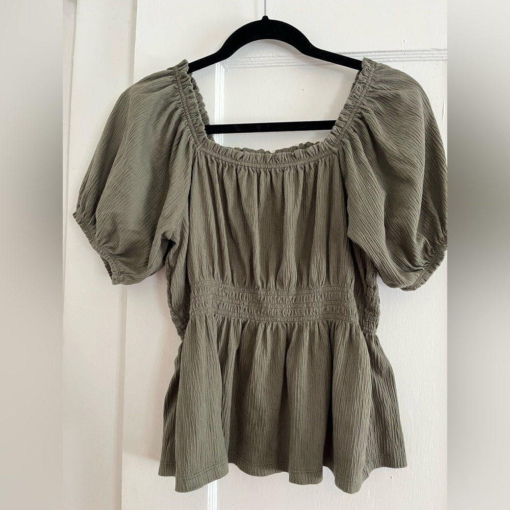 Olive Green Puff Sleeve Top, Old Navy